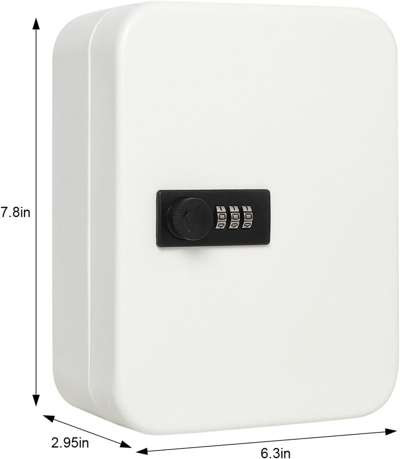 Parrency Key Lock Box Wall Mounted with 20 Key Hooks, Key Cabinet with Combination Lock Digital Security Storage Box with Colorful Key Tag Labels Stickers and Hooks,White, 7 4/5" x 6 1/5" x 2 4/5" - Image 3